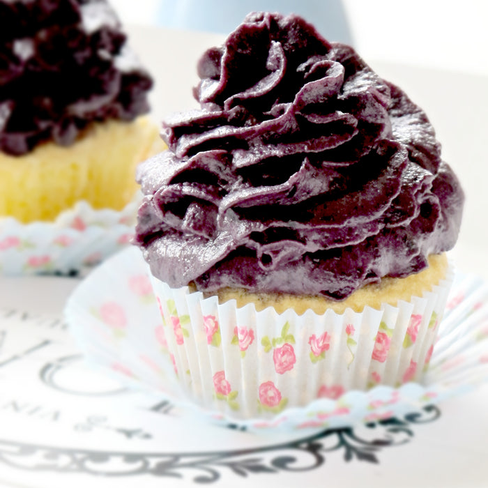 Gluten Free Cupcakes with Acai and Blueberry Frosting