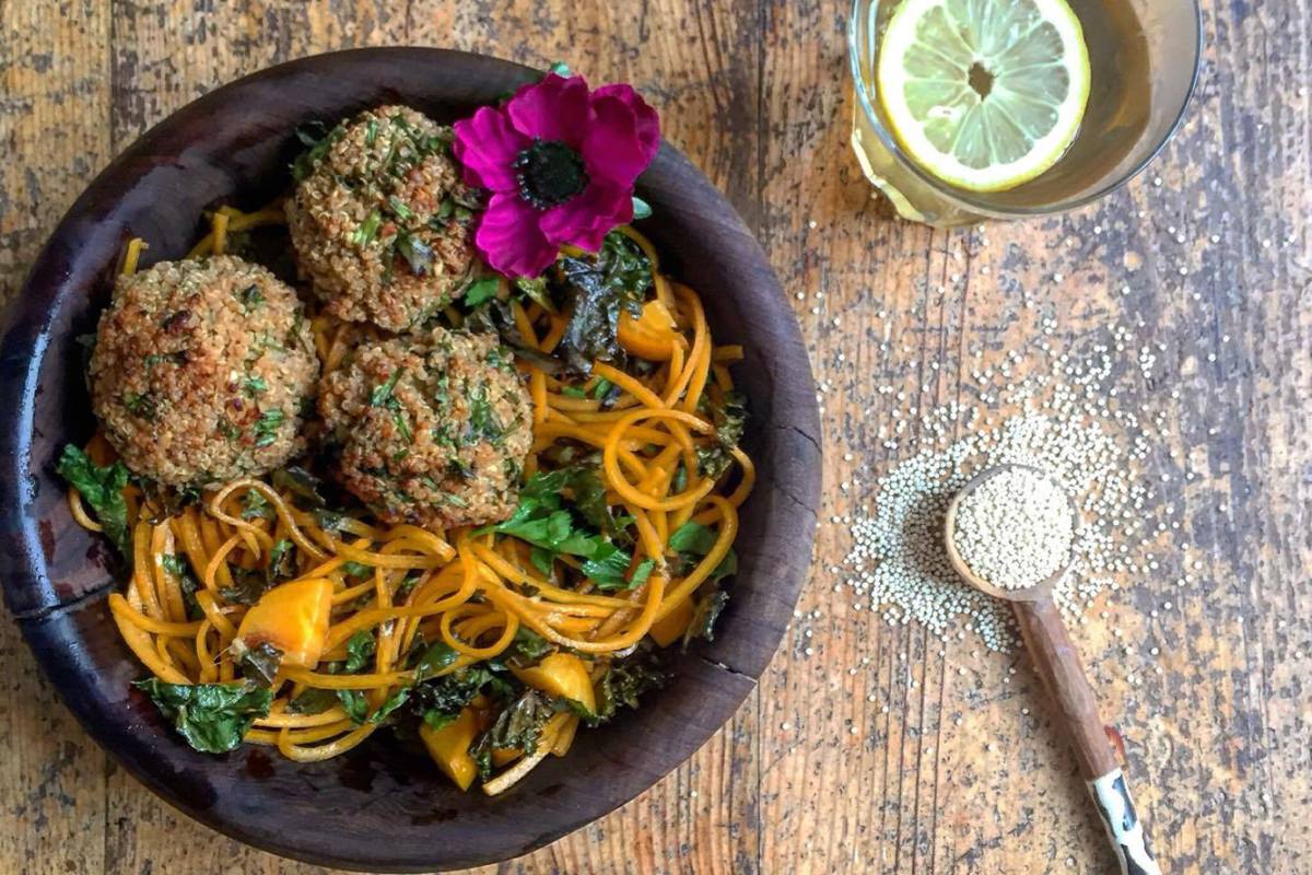 Miso Quinoa Balls with a Butternoodle Salad