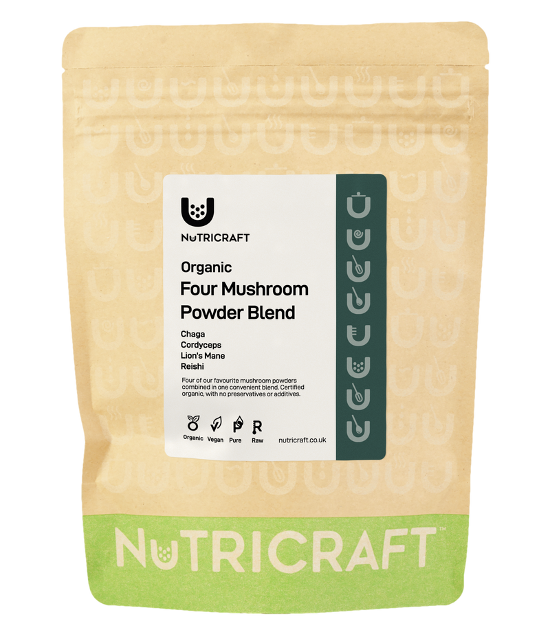 Organic Four Mushroom Blend Powder - 25% Lion's Mane, 25% Reishi, 25% Cordyceps, 25% Chaga